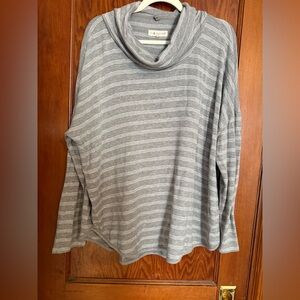 Loft Lou & Grey Gray Striped Women's Cowl Neck Top Size XL